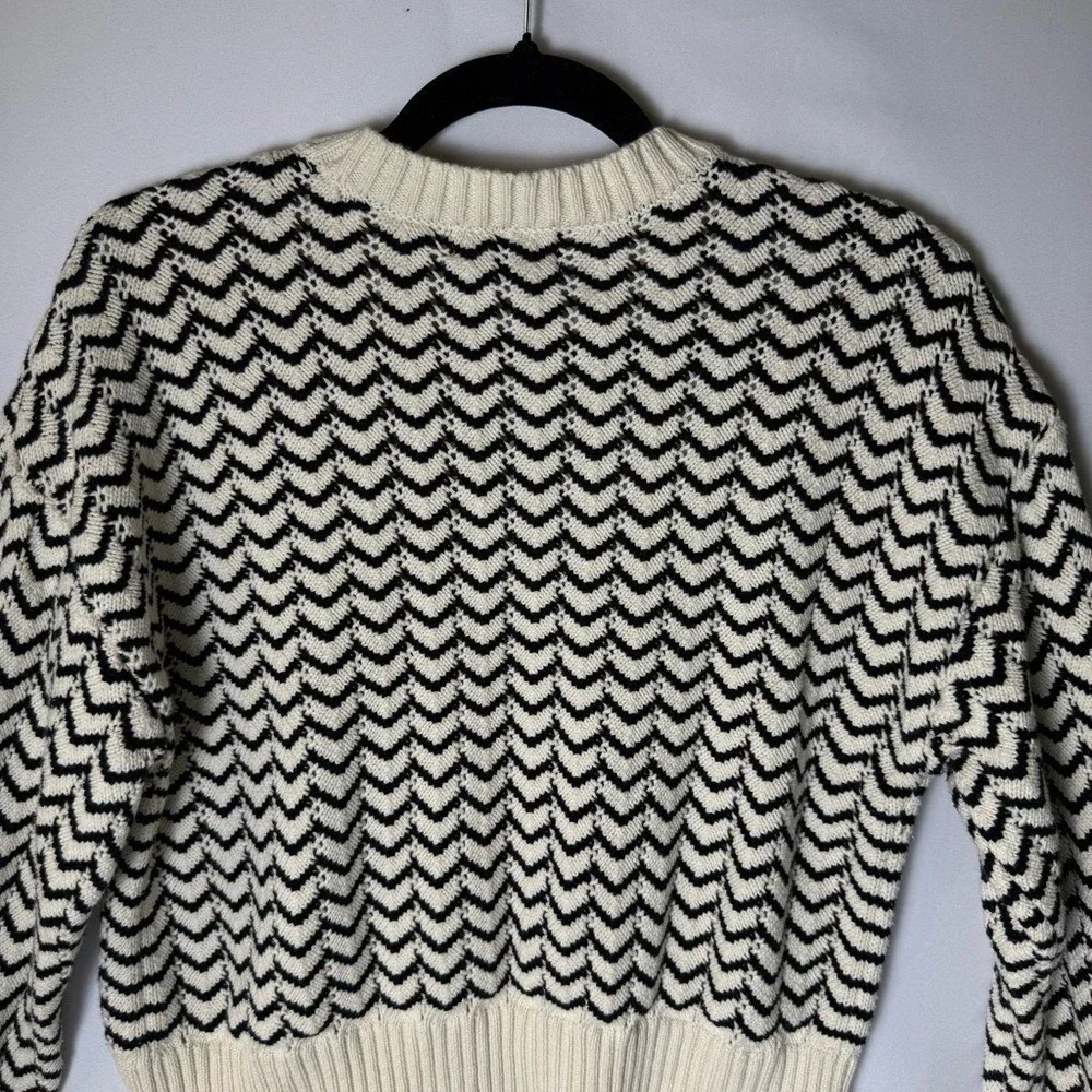 Marled Women Black Cream Chevron Sweater Large Cotton Ribbed‎ Knit Casual Winter